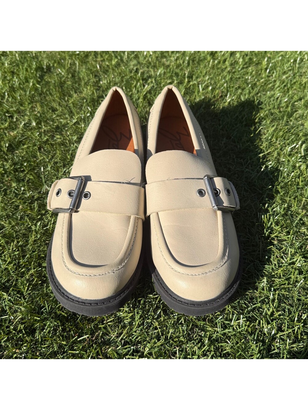 Zodiac Buckle Loafers Bone Leather